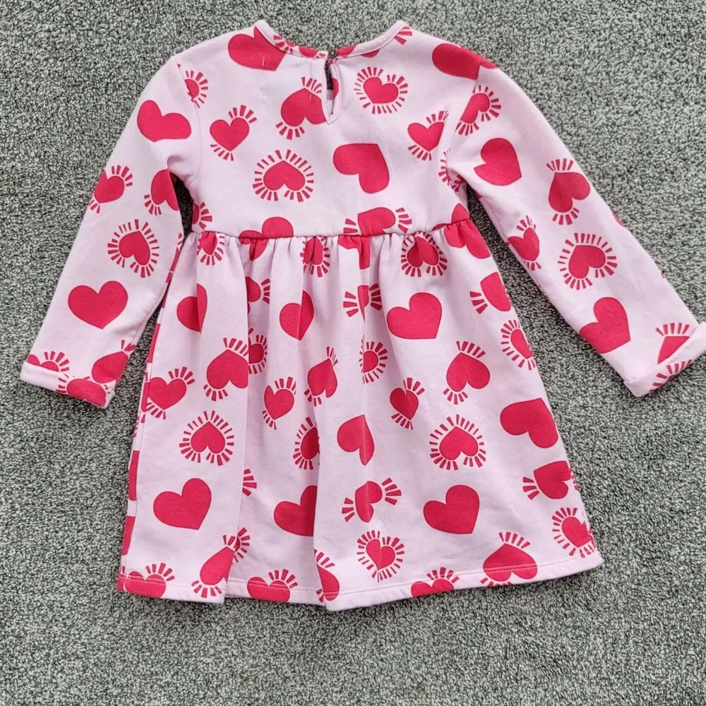 Girls Old Navy Pink Cozy Dress with Red Hearts 5T